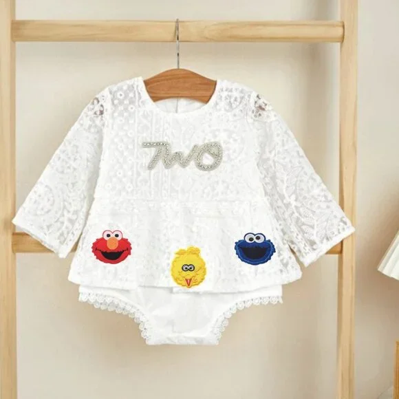 Boutique One Pieces | Sesame Street Romper Elmo Dress Second Birthday Outfit Clothes Dress Smash Cake | Color: White | Size: Various | Massielcl's